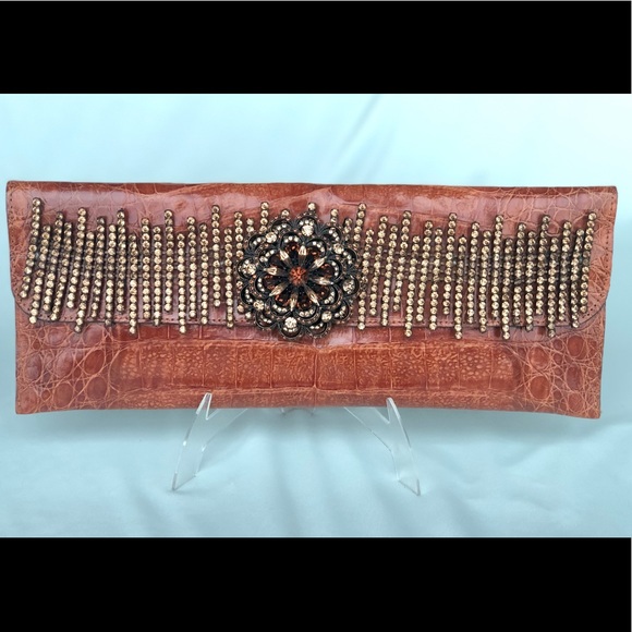 Real alligator clutch with crystals - Picture 1 of 3